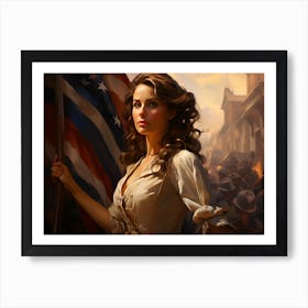 Woman Holding An American Flag Art Print