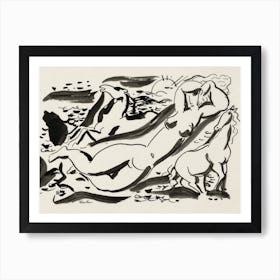Naked Woman And Two Horses In The Sea, Leo Gestel Art Print
