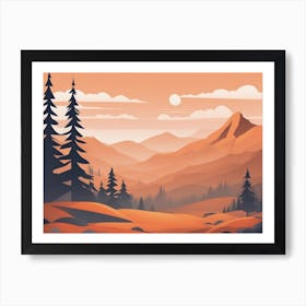 Misty mountains horizontal background in orange tone 155 Art Print