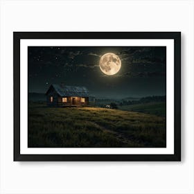 Full Moon Over Cabin 1 Art Print