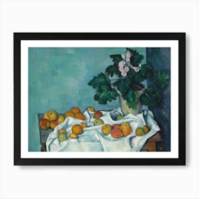 Still Life With Apples And A Pot Of Primroses, By Paul Cezanne, 1890, French Post Impressionism Art Print