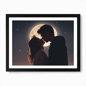 Couple Kissing in Front of the Moon Art Print