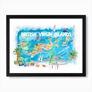 British Virgin Islands Illustrated Travel Map With Roads And Highlights Art Print