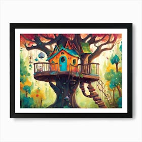 Whimsical Treehouse Hidden Among The Branches Art Print