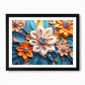 Elegant 3d Flowers Design of Colorful Diamond Painting Pattern Flowers with Leaves Poster