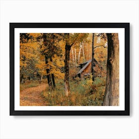 Cabin In Fall Forest Art Print