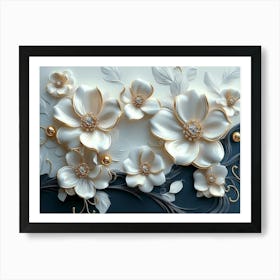 White Flowers On A Black Background Art Print