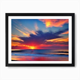 Sunset At The Beach By Person Art Print