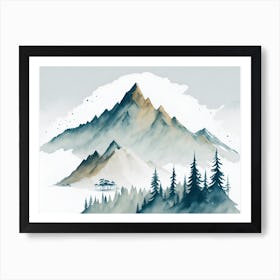 Mountain And Forest In Minimalist Watercolor Horizontal Composition 67 Art Print