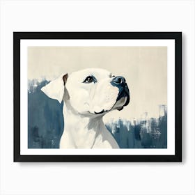 Minimal Dog Blue White Beige Art Print