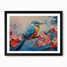 Vibrant Bluebird on Blossom Branch | Nature-Inspired Art Print | Modern Wall Decor Art Print