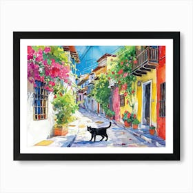 Thessalonik, Greece   Cat In Street Art Watercolour Painting 4 Art Print