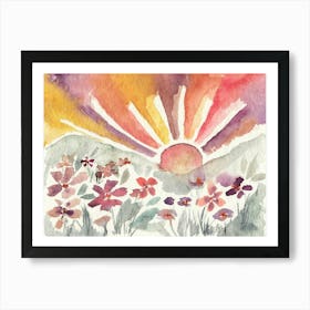 Colorful Sunset in Wildflowers Fields Art Print