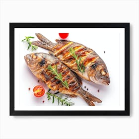 Grilled Fish On White Background 4 Art Print