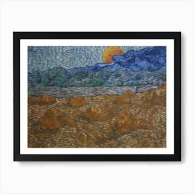 Landscape With Wheat Sheaves And Rising Moon, Vincent Van Gogh Art Print