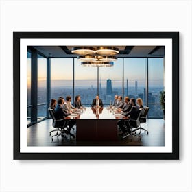 Confident Ceo Seated At The Head Of A Sleek Gleaming Mahogany Conference Table Leading An Energize (6) Art Print