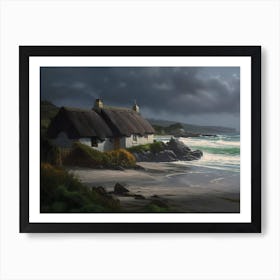 Thatched Cottage On The Beach Art Print