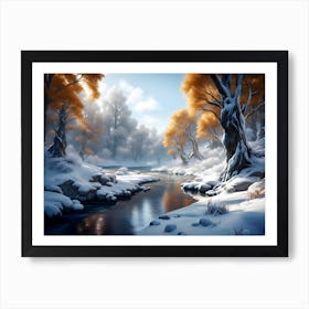 Winter River Landscape Art Print