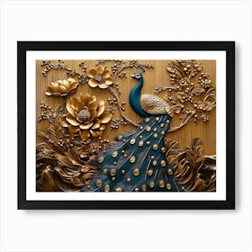 Golden 3d Peacock Art Print