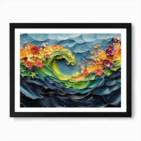 3d Relief Art with Painting of a Colorful 3d Wave Oil Painting 1 Art Print