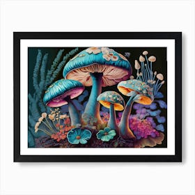 Colorful Floral Mushrooms Watercolor (8) Art Print