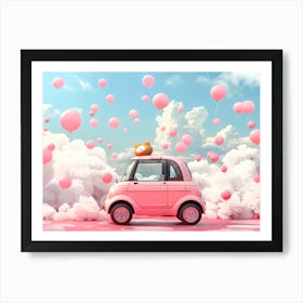 Pink Car With Balloons Art Print