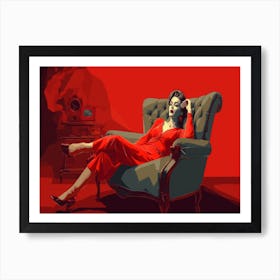 Woman In Red Chair Art Print