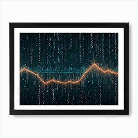 Abstract Background Of A Digital Equalizer With A Glowing Orange Line Against A Dark Blue Background Art Print