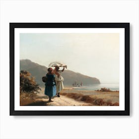 Two Women Chatting By The Sea, Camille Pisarro Art Print
