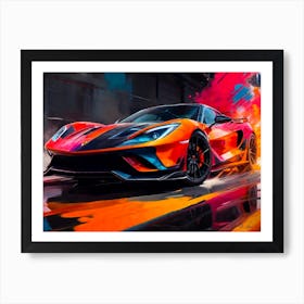 Ferrari Super Sportscar On Street - Abstract Color Painting Art Print