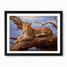 African Leopard Resting In A Tree Realism Painting 3 Art Print