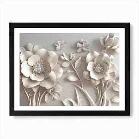 3d Art With Simple Floral Painting Light Gray Painting Art Print