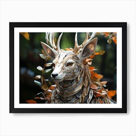 Technopunk deer in the forest. 1 Art Print