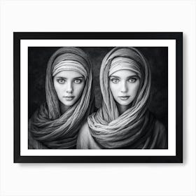 Black and white portrait of two women Art Print