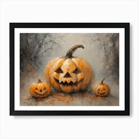 Jack O Lanterns Spooky Cute Pumpkins Moody Dark Fall Decor | Neutral Tones Halloween Art | Spooky Cottagecore Prints | Witchcraft Feature Wall Autumn Witchy HD Art Print