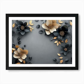 3d Featuring a Minimalistic Floral Design with Modern Flowers Against a Gray Background Adorned 1 Art Print