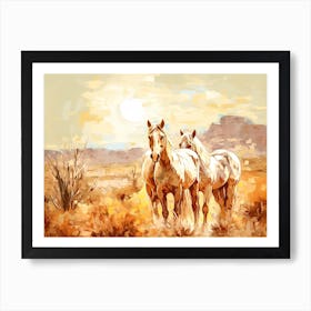 Horses Painting In Arizona Desert, Usa, Landscape 1 Art Print