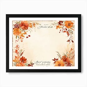 Autumnal Vintage Greeting Card Featuring Watercolor Floral Arrangements In Shades Of Burnt Orange R (1) Art Print