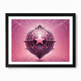 Abstract Illustration Of A 3d Orb With A Pink Star, Surrounded By A Complex Metallic Structure With A Pink Background Art Print