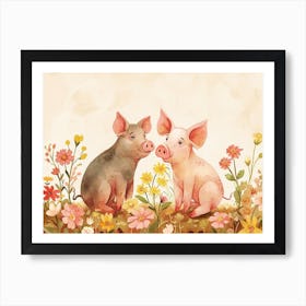 Floral Animal Illustration Pig 4 Art Print