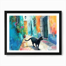 Cadiz, Spain   Cat In Street Art Watercolour Painting 4 Art Print