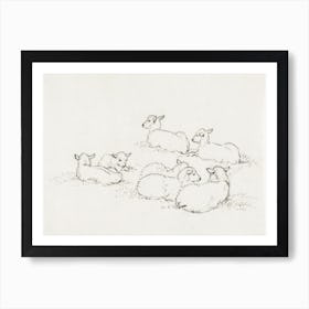 Six Lying Lambs, Jean Bernard Art Print