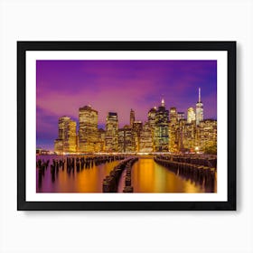 Manhattan Skyline Bright Sunset Art Print