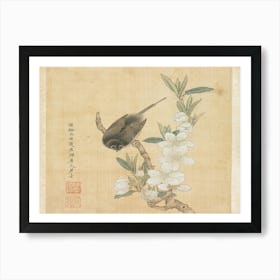 Bird Perched On A Flowering Branch Art Print