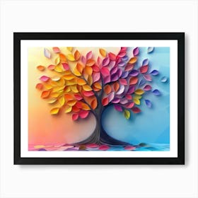 Colorful 3d Tree With Vibrant Leaves And Branches, Elegant Abstraction Art Print