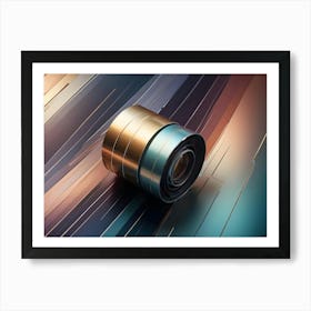 A Metallic Roll Made Up Of Multiple Rings In Different Shades Of Blue, Green, And Gold, Lying On A Textured Background With Shades Of Brown, Black, And Blue Art Print