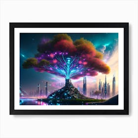 Cyber Tree Cityscape 2 Art Print