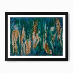 Living Room Wall Art, Autumnal Abstract with Blue Art Print
