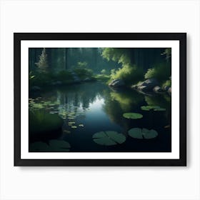 Landscape Of A Small Pond Amidst The Forest Art Print