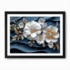 Flowers On A Blue Background 4 Art Print